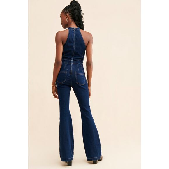 New We The Free x Crvy Sydney Denim Style Retro Flared Jumpsuit $168 SIZE 2 Blue - Picture 5 of 6